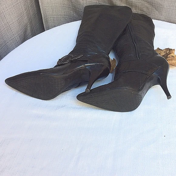 Vintage 90s Nine West Sexy Black Leather Boot - Picture 4 of 6
